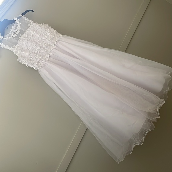 US Angels Regina White Communion Flower Girl Dress Floral Bodice Size 10 - Picture 9 of 11